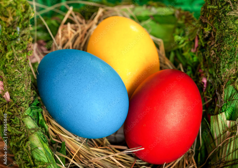Basket of colorful easter eggs Basket of colorful easter eggs