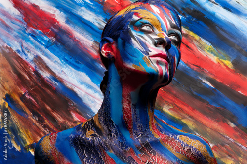 Obraz na plátně girl in bright colors of body art