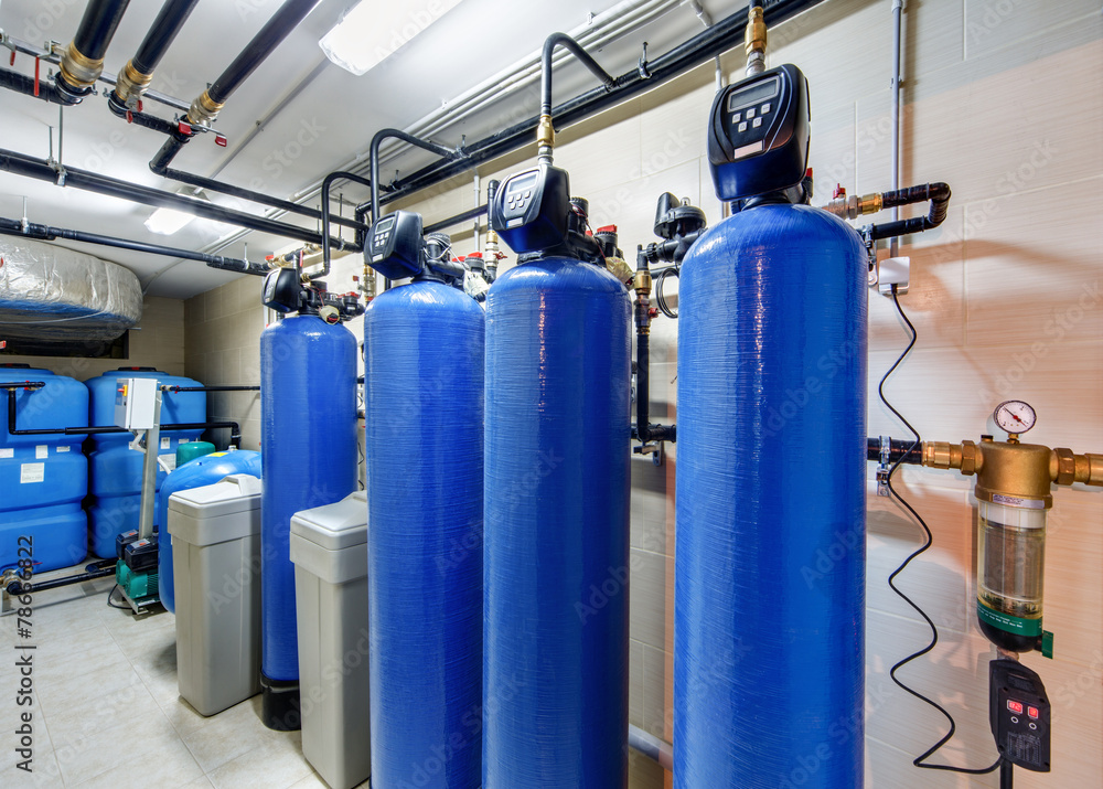 modern water treatment system for industrial boiler - obrazy, fototapety, plakaty 