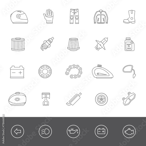 Motorcycle gear and accessories icons