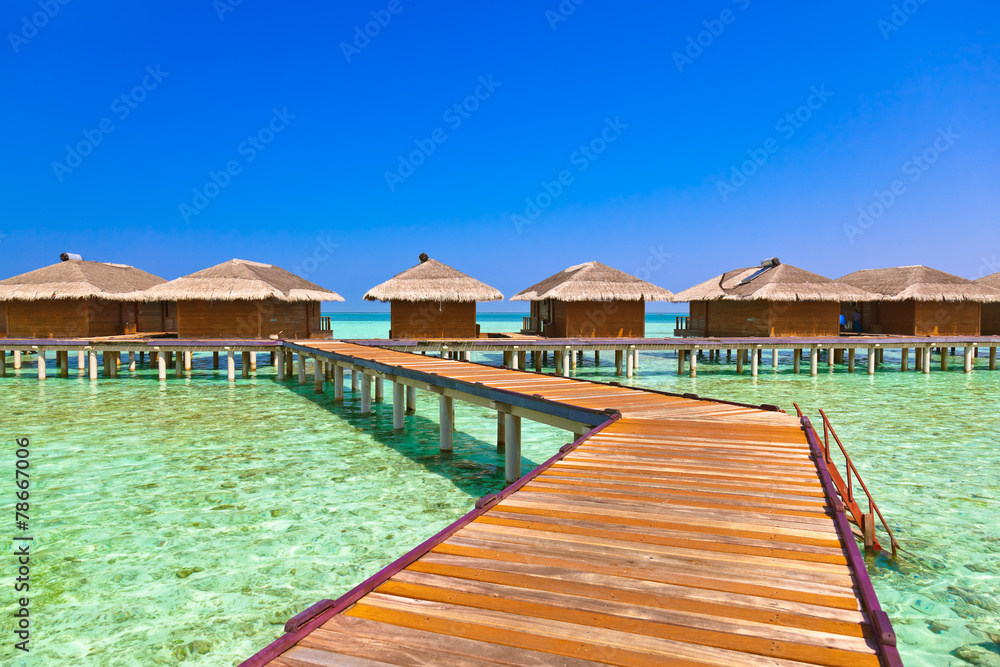 Obraz premium Bungalows on tropical Maldives island