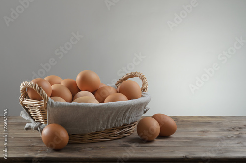 hicken eggs in a basket photo