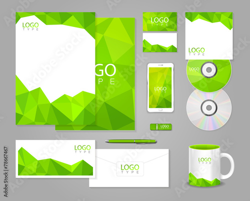Green corporate identity template with polygons