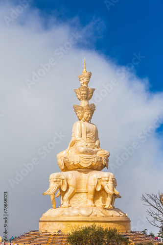 The golden buddha statue on top of Emei mountain in China