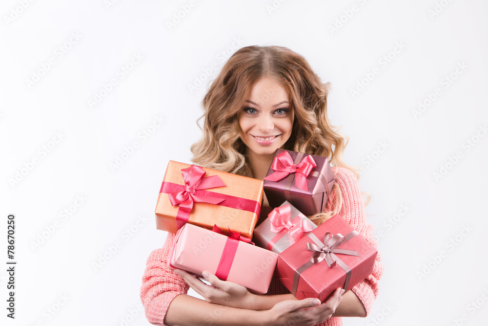 Portrait of a young happy girl with gift box in hands. Portrait of a young happy girl with gift box in hands.