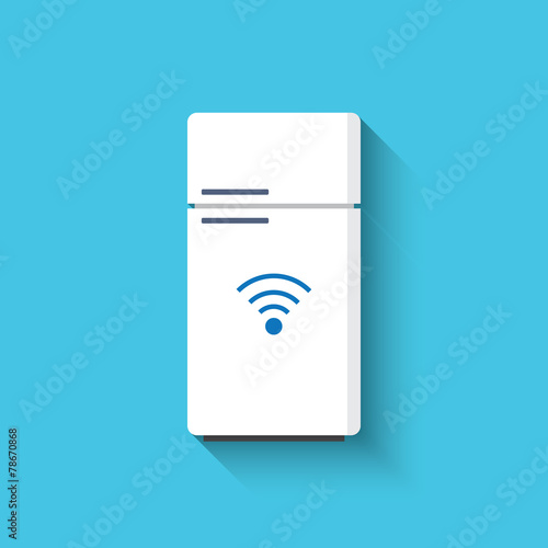 Smart refrigerator or fridge with freezer icon. Smart kitchen