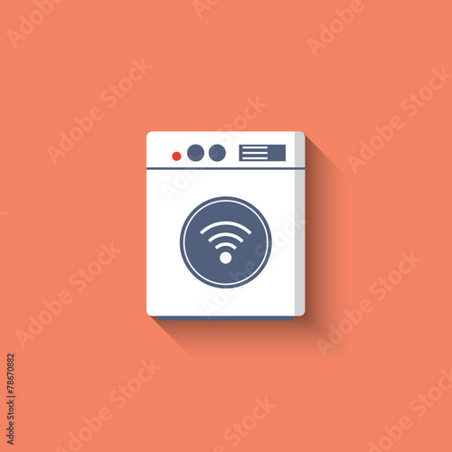 Smart washing mashine icon. Smart kitchen appliances. Internet