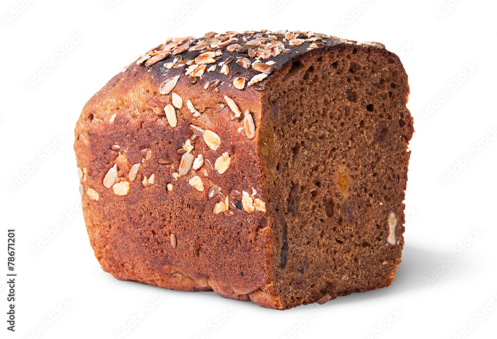Half unleavened of black bread with seeds and dried fruit Half unleavened of black bread with seeds and dried fruit