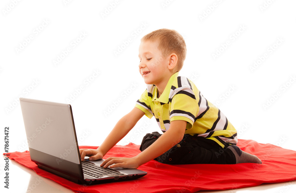 Education, technology internet - little boy with laptop Education, technology internet - little boy with laptop