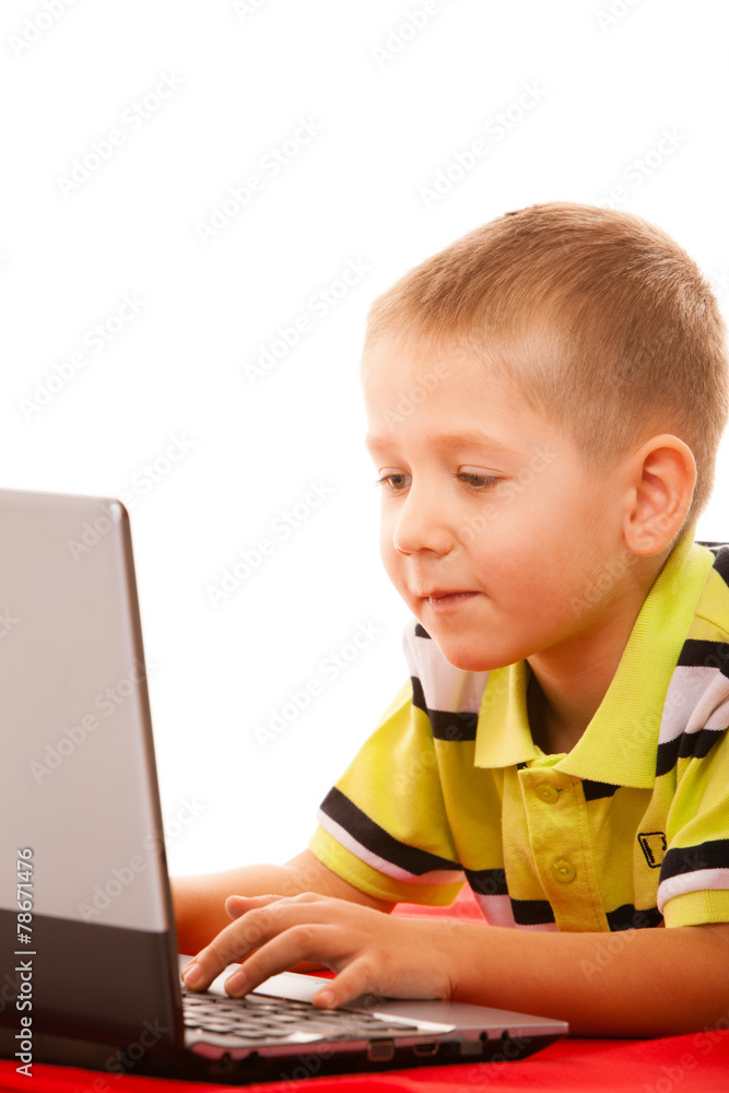 Education, technology internet - little boy with laptop Education, technology internet - little boy with laptop