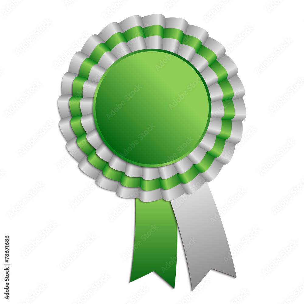 Silver and green blank award rosette with ribbon Silver and green blank award rosette with ribbon