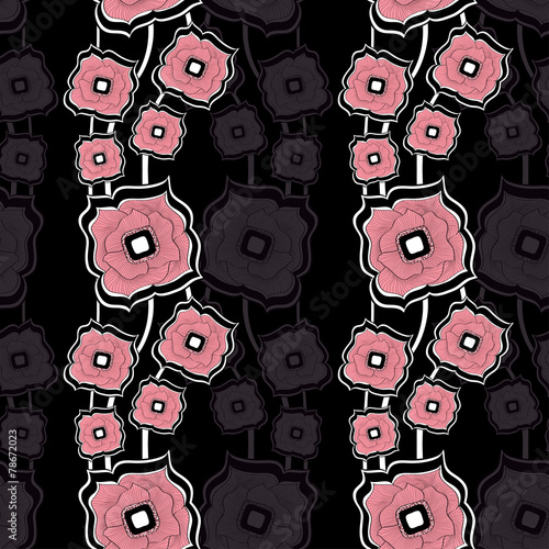 Seamless pattern with Abstract doodle square flowers pink black