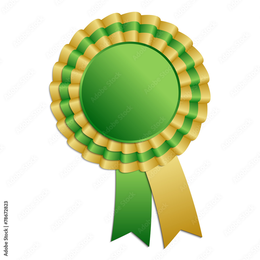 Gold and green blank award rosette with ribbon Gold and green blank award rosette with ribbon