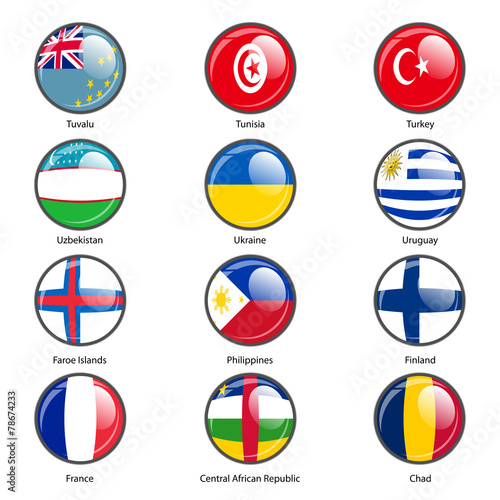 Set circle icon Flags of world sovereign states. Vector illustr