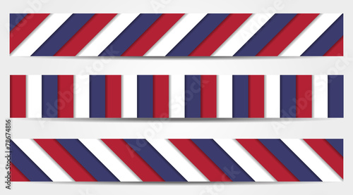 Collection of 3 striped banners in blue, white and red