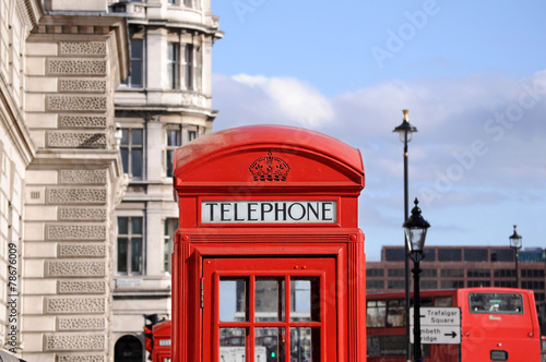 Red telephone box and double decker bus in London