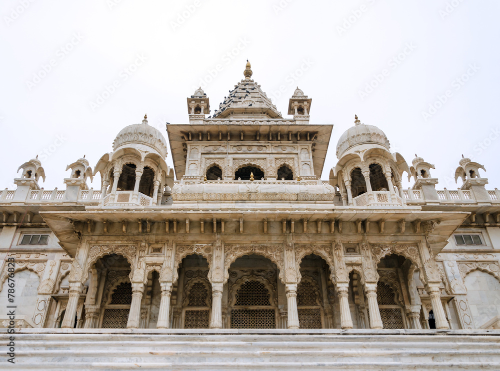 Jaswant Thada. Ornately carved white marble tomb of the former r