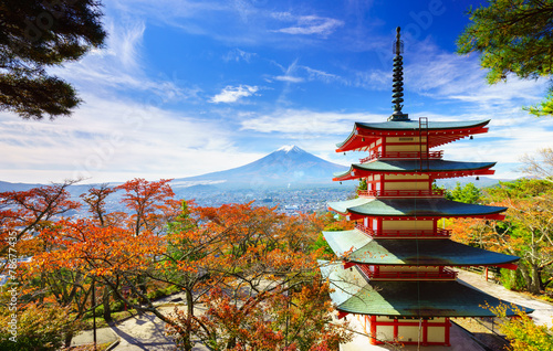 Mt. Fuji with Chureito Pagoda, Fujiyoshida, Japan photo