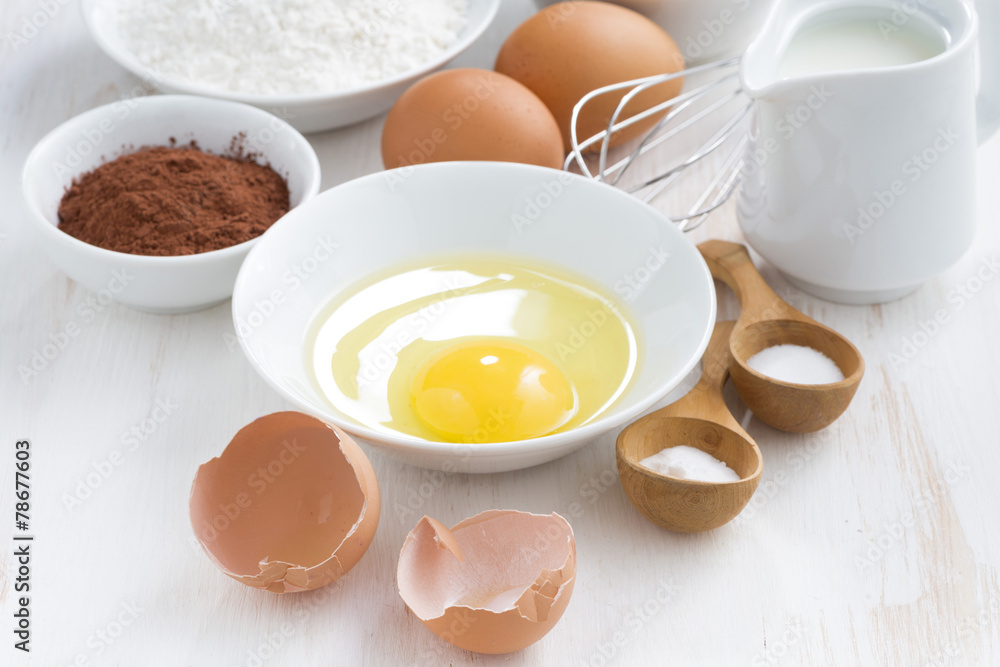 fresh ingredients for baking on a white table, close-up fresh ingredients for baking on a white table, close-up