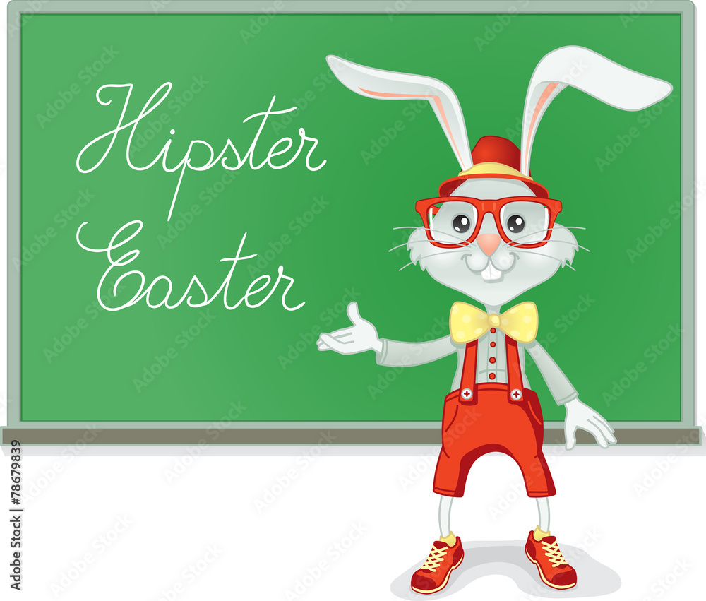 Obraz premium Hipster Easter Rabbit Teacher Vector Cartoon