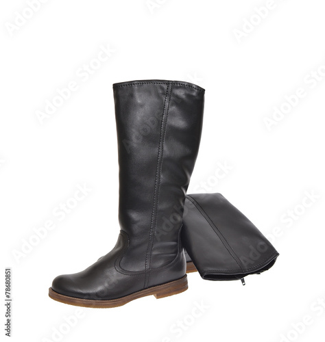Women's Black Leather Boots Isolated