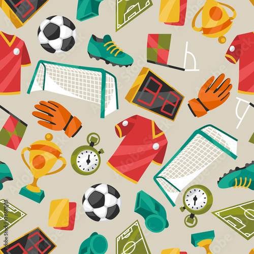 Sports seamless pattern with soccer football symbols.