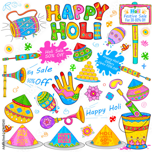 Holi element in Indian kitsch style