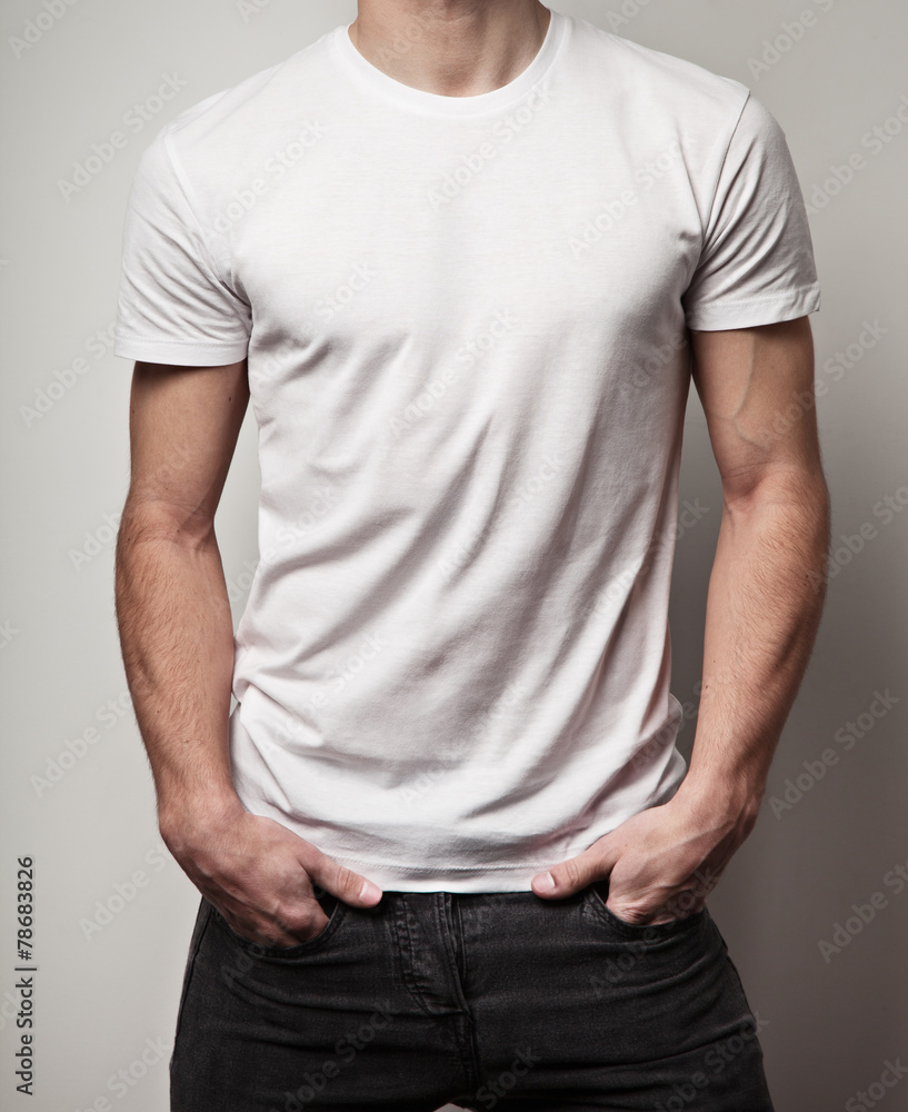© Alex from the Rock - White blank t-shirt on young and handsome man, front