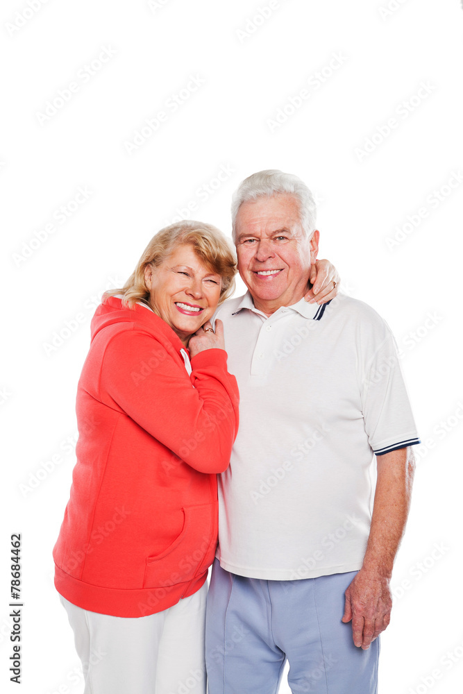 Happy senior couple portrait. Isolated on white background. Happy senior couple portrait. Isolated on white background.