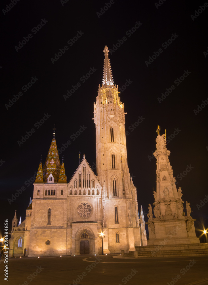 Matthias catholic church in Budapest city of Hungary at night