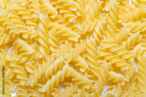 close up of raw spiral pasta