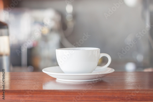 White coffee cup in coffee shop
