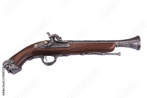 Fotografie Old wooden gun isolated on white