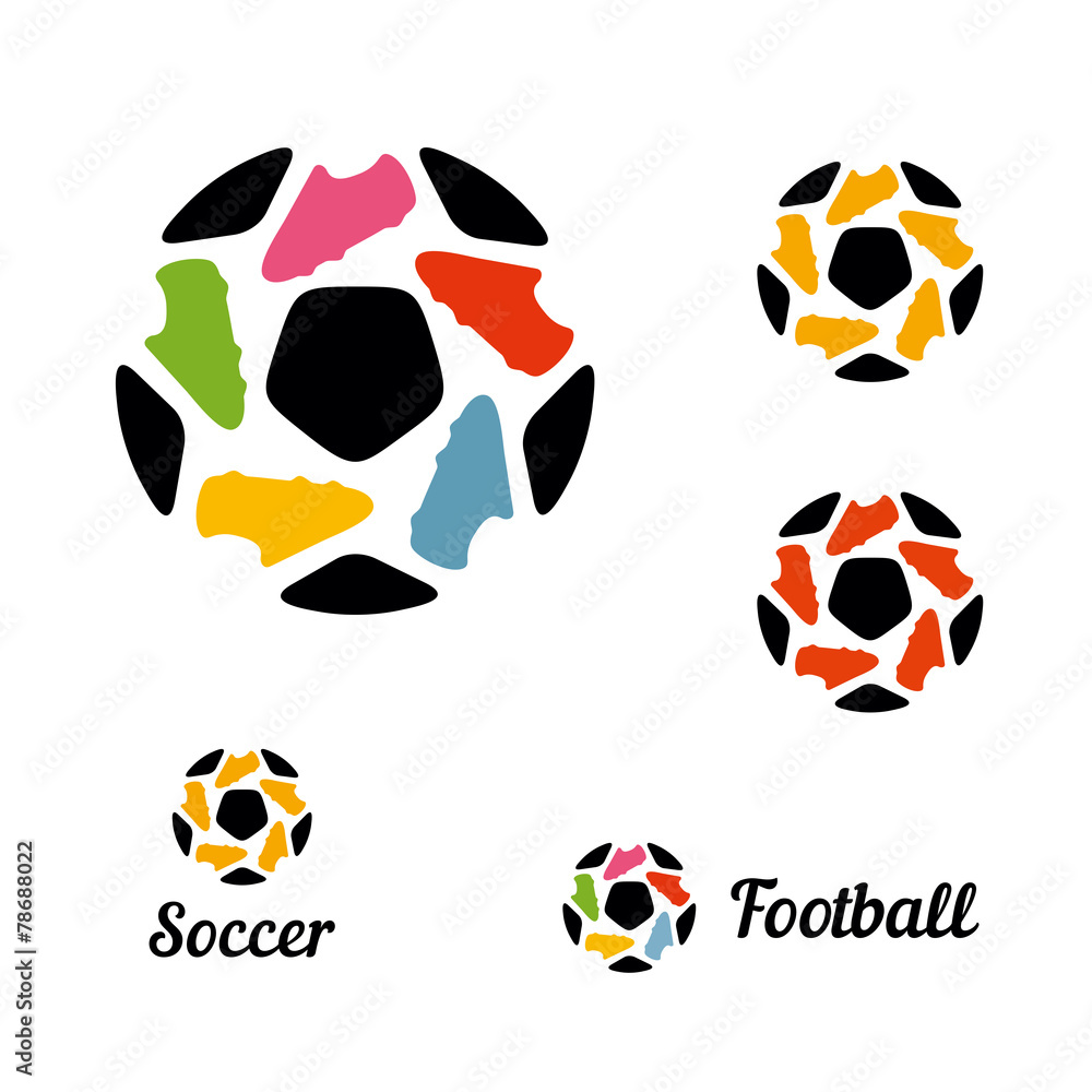 Fototapeta premium Logos soccer ball and football boots constituents a star