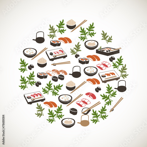 Colorful japanese food icons