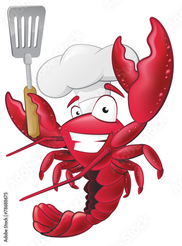 Cute Lobster Chef Character holding a Spatula.
