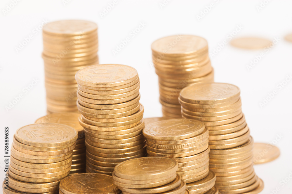 stacks of coins on white backgrond stacks of coins on white backgrond