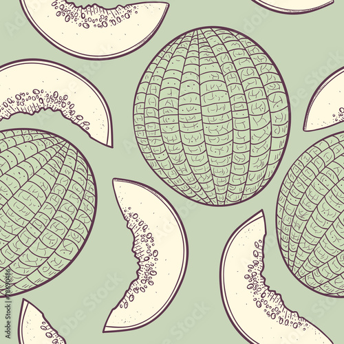 Outline stylized seamless pattern with melon
