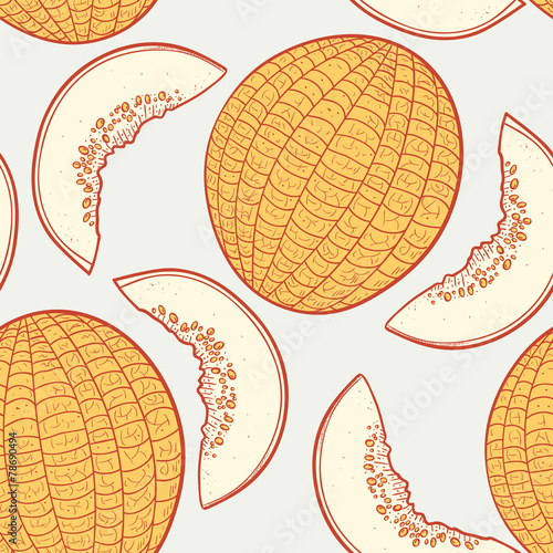 Hand drawn melon with slice seamless pattern