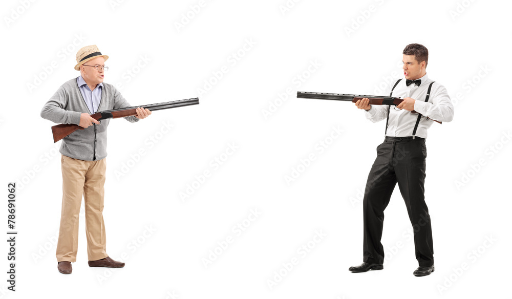 Mature man and a young guy having a shootout Mature man and a young guy having a shootout