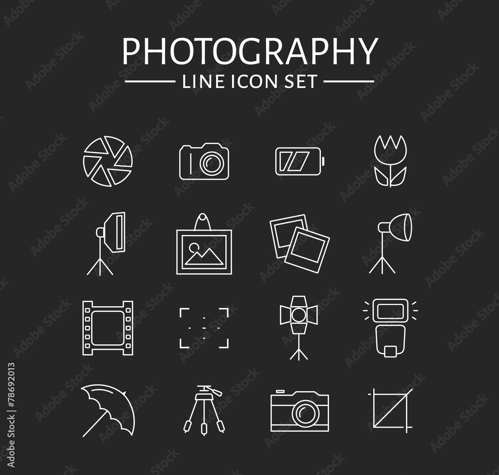 Photo icons set. Vector outline symbols. Photo icons set. Vector outline symbols.
