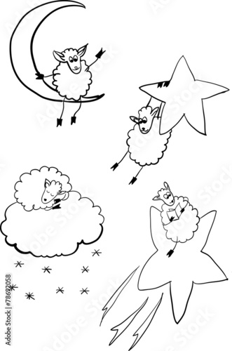 set of sheep in space, contour vector illustration