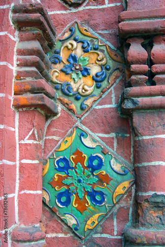 Epiphany church in Yaroslavl, Russia, decorated by colorful ceramic tiles, one of Yaroslavl symbols. photo