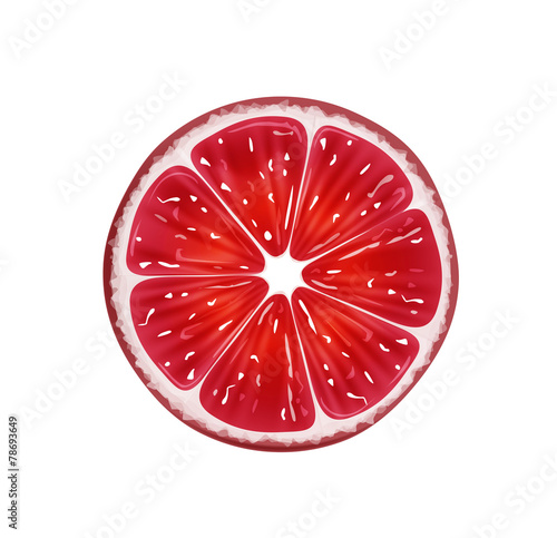 Slice of fresh citrus grapefruit isolated on white background
