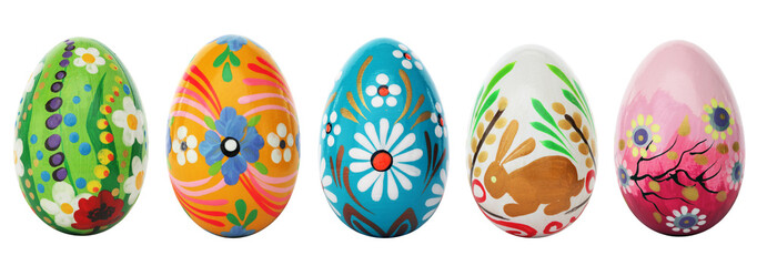 Hand painted Easter eggs isolated on white. Spring patterns
