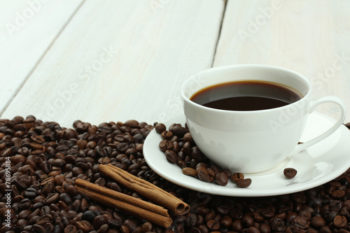 cup of coffee on a wooden background