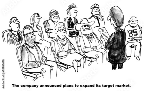 Cartoon of business expanding target market to everyone.