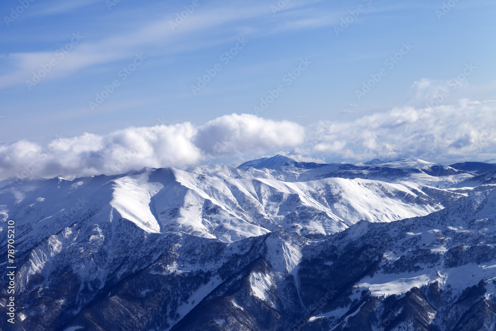 Sunlight snowy mountains at nice day