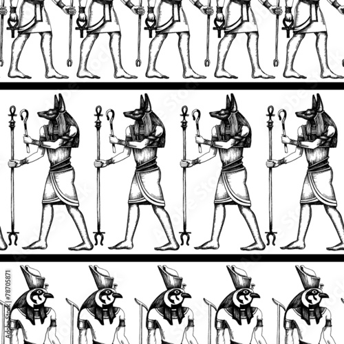 Egyptian hieroglyphics graphic seamless pattern