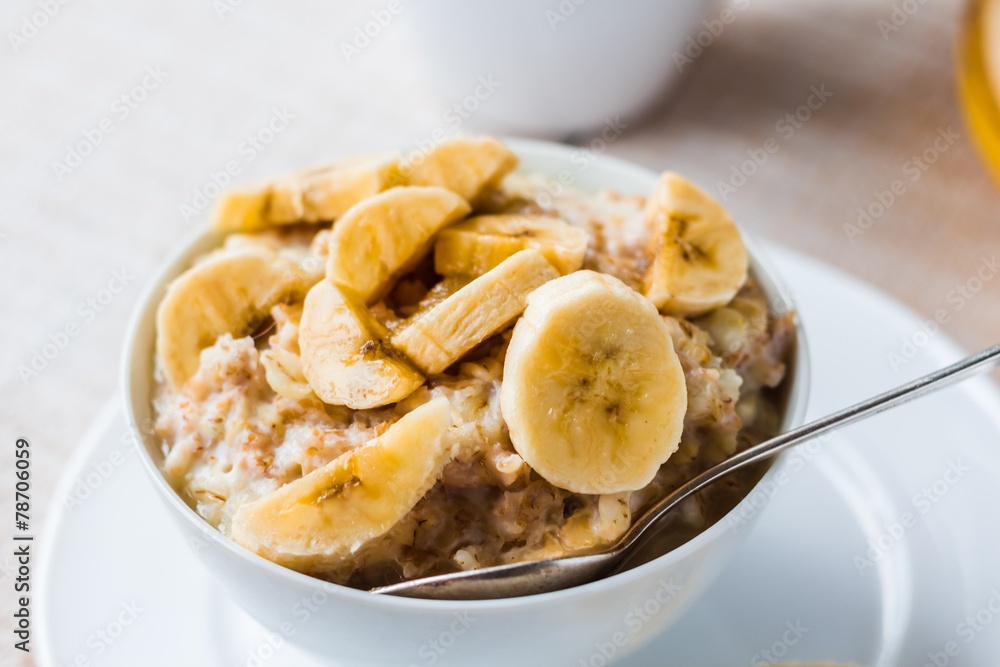 oatmeal with milk and honey and a banana for breakfast oatmeal with milk and honey and a banana for breakfast